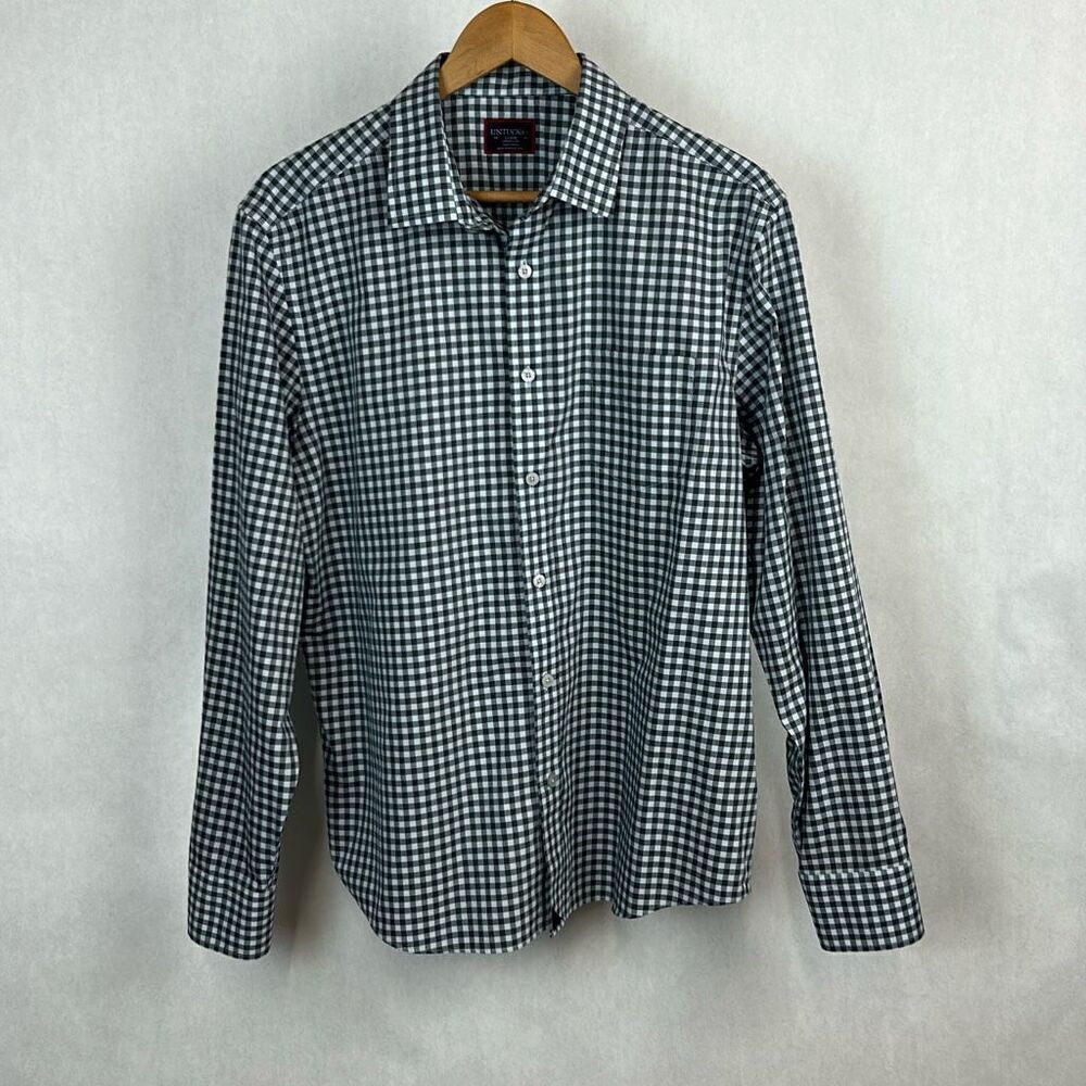 UnTuckIt Men’s Alden Button Front Shirt Sz Large Blue Plaid Long Slv Wrinkle Fre